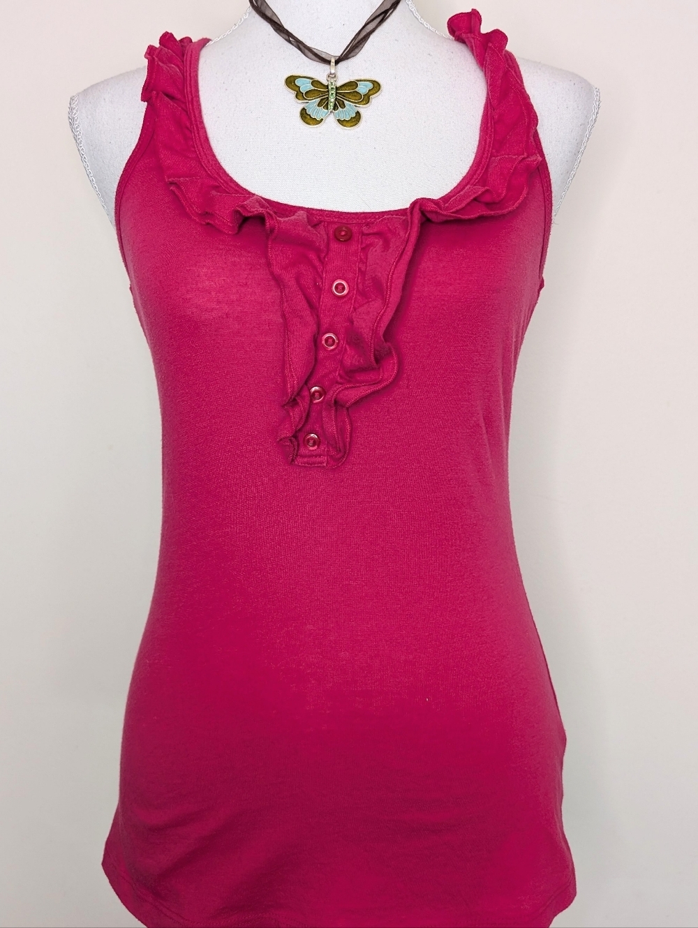 Y2K Preppy Fuchsia Ruffle Tank Top